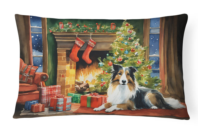 Sheltie Cozy Christmas Throw Pillow-0