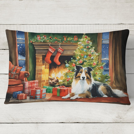 Sheltie Cozy Christmas Throw Pillow-1