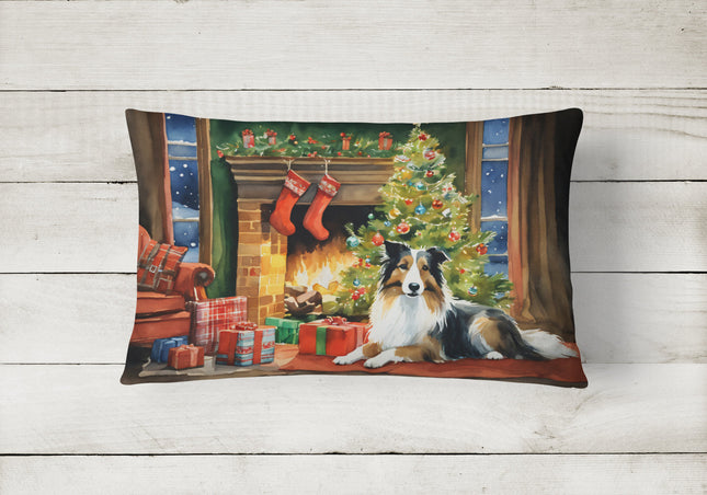 Sheltie Cozy Christmas Throw Pillow-1
