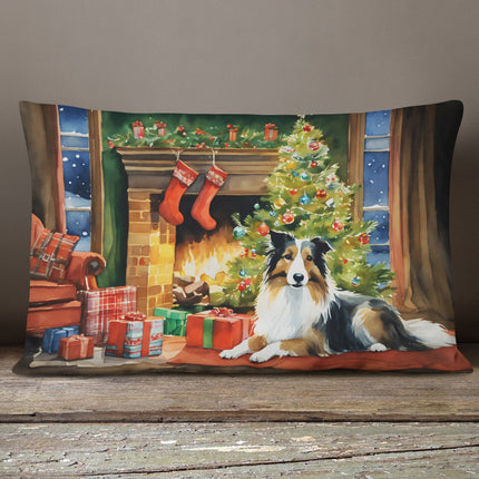 Sheltie Cozy Christmas Throw Pillow-3