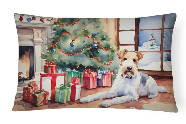 Fox Terrier Cozy Christmas Throw Pillow-0