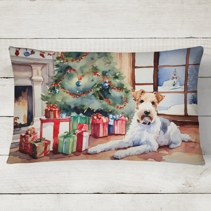 Fox Terrier Cozy Christmas Throw Pillow-1