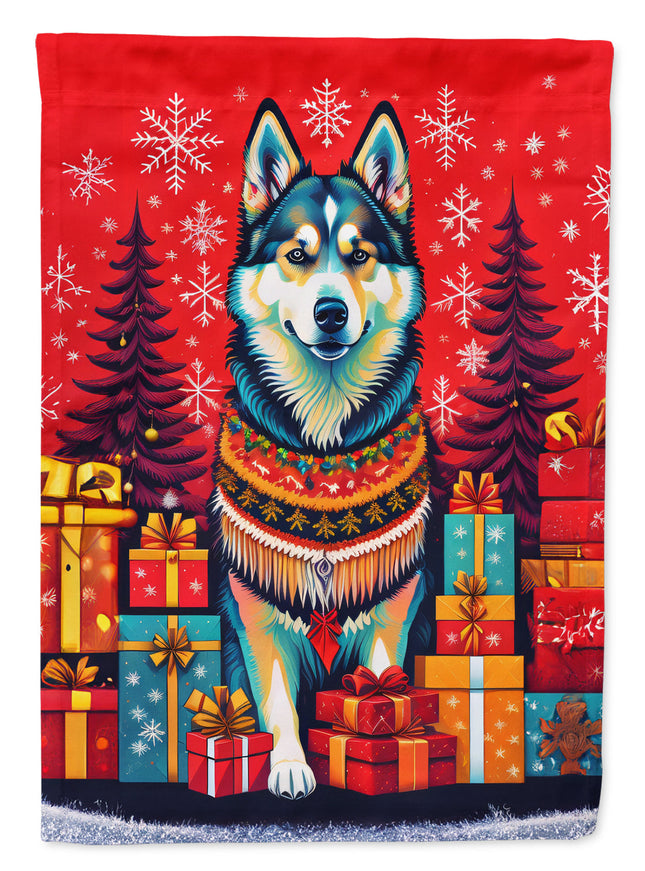 Alaskan Malamute Holiday Christmas House Flag-0