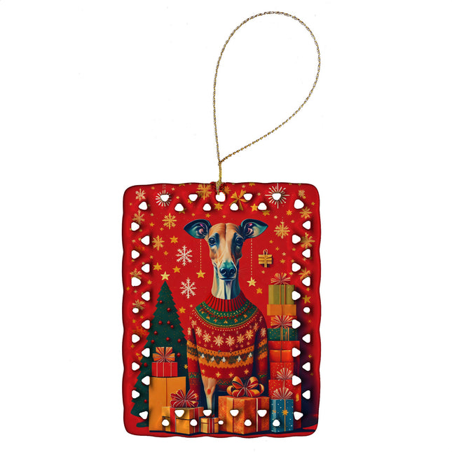 Greyhound Holiday Christmas Porcelain Ornament-0