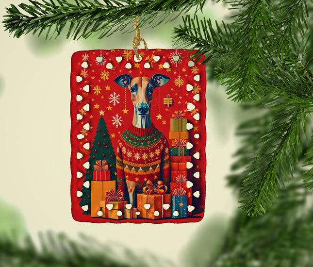 Greyhound Holiday Christmas Porcelain Ornament-1