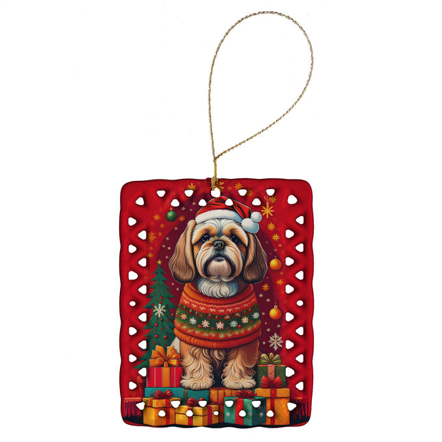 Lhasa Apso Holiday Christmas Porcelain Ornament-0