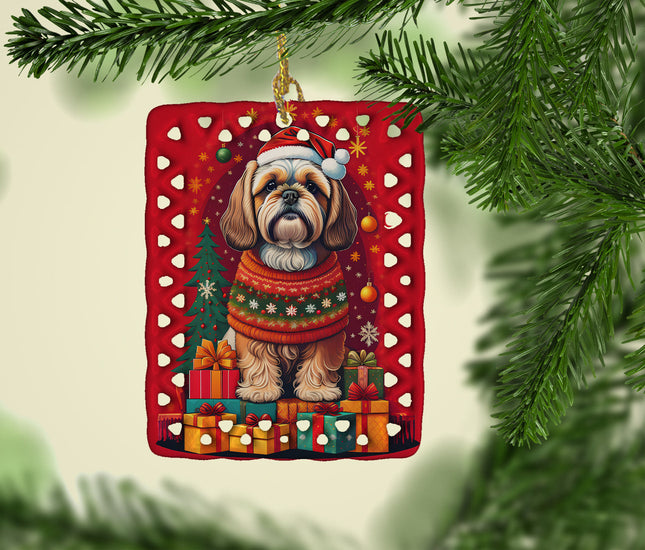 Lhasa Apso Holiday Christmas Porcelain Ornament-1