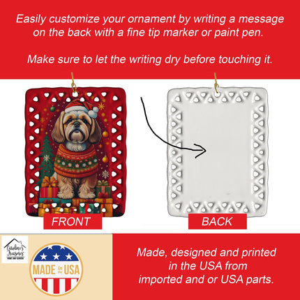 Lhasa Apso Holiday Christmas Porcelain Ornament-2