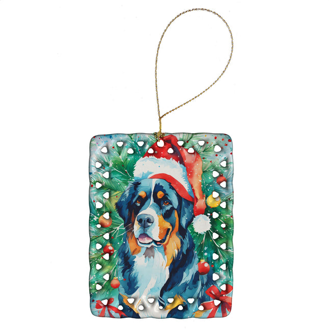 Bernese Mountain Dog Christmas Porcelain Ornament-0