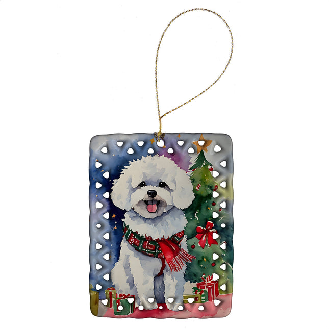 Bichon Frise Christmas Porcelain Ornament-0