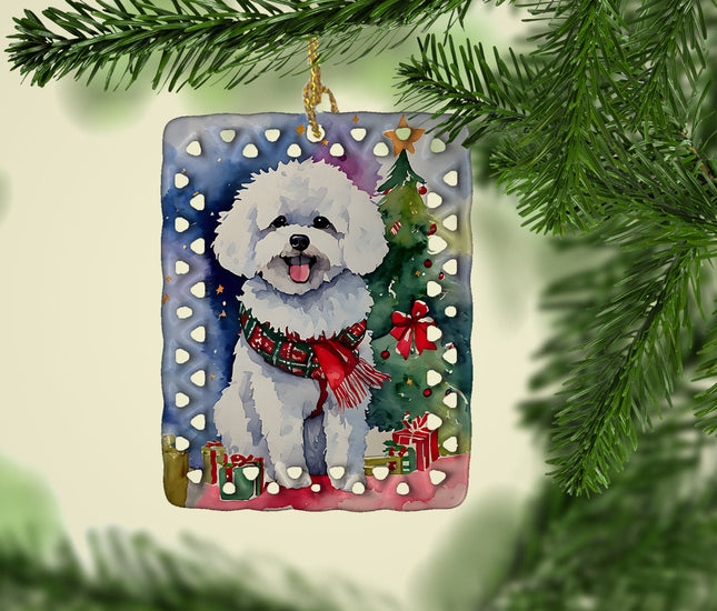 Bichon Frise Christmas Porcelain Ornament-1