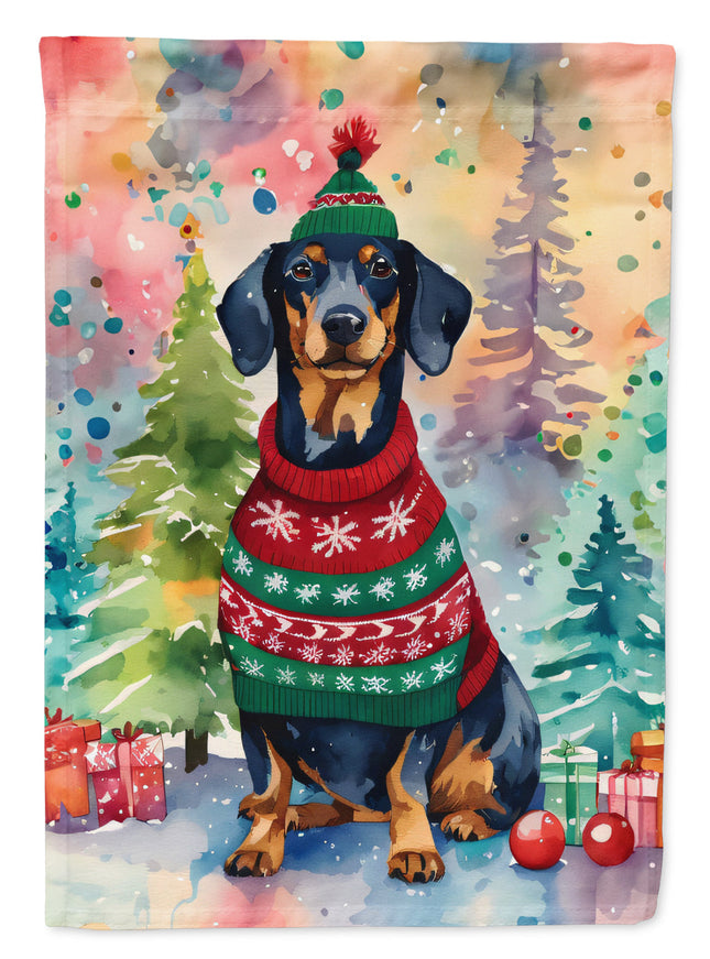 Dachshund Christmas House Flag-0