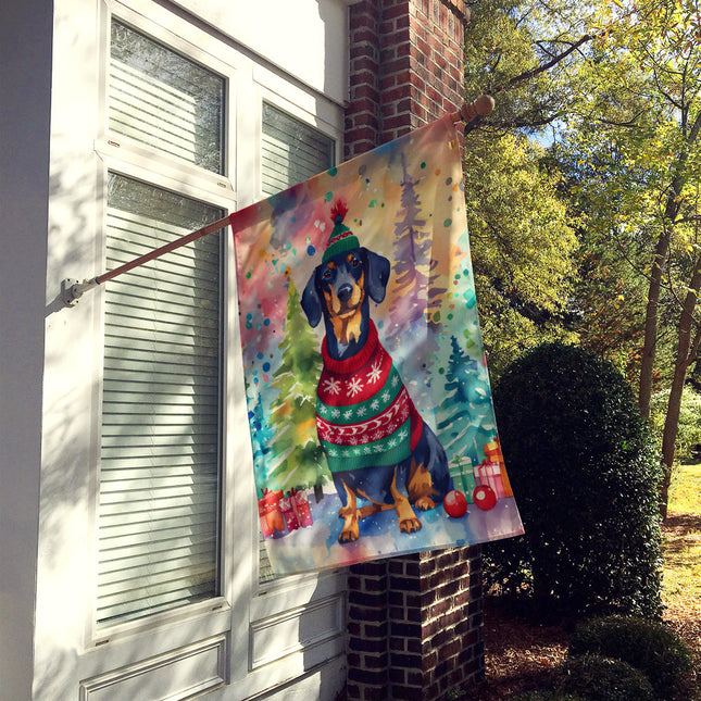 Dachshund Christmas House Flag-1