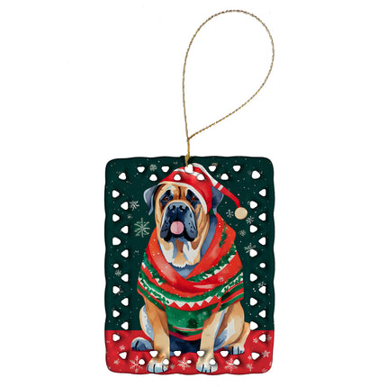 Mastiff Christmas Porcelain Ornament-0