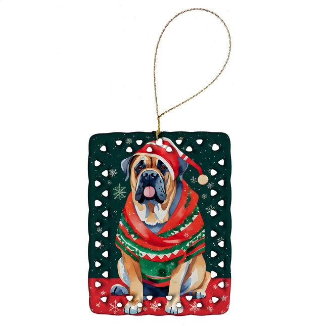 Mastiff Christmas Porcelain Ornament-0