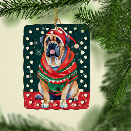 Mastiff Christmas Porcelain Ornament-1