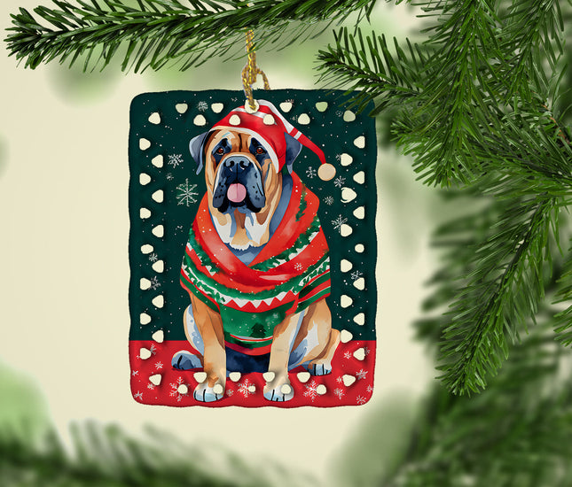 Mastiff Christmas Porcelain Ornament-1