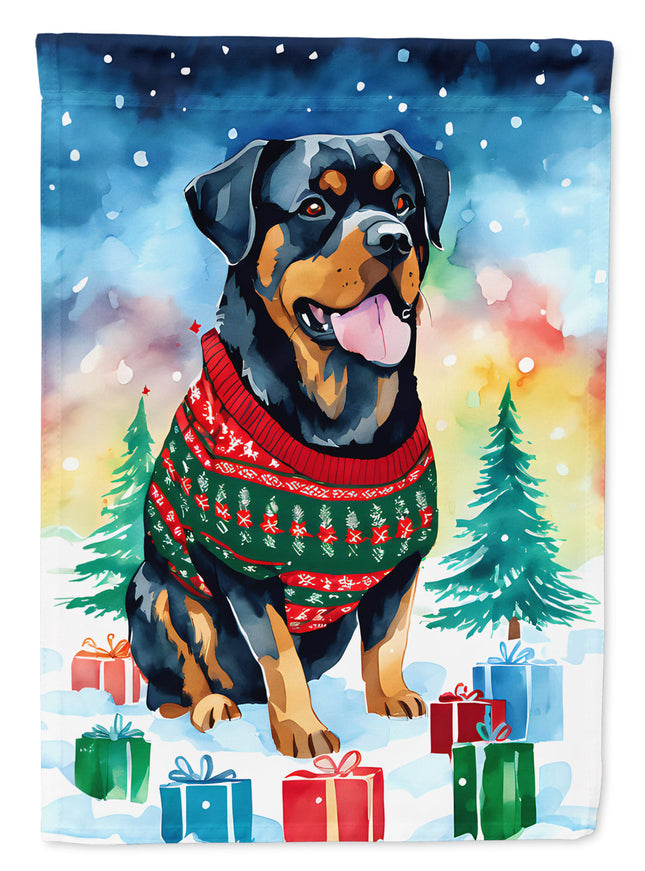 Rottweiler Christmas House Flag-0