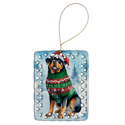Rottweiler Christmas Porcelain Ornament-0