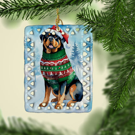 Rottweiler Christmas Porcelain Ornament-1