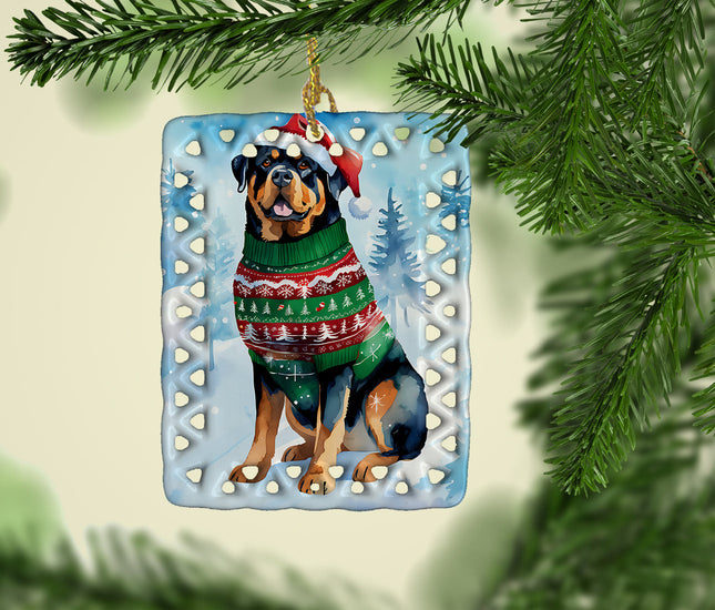 Rottweiler Christmas Porcelain Ornament-1