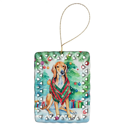 Saluki Christmas Porcelain Ornament-0