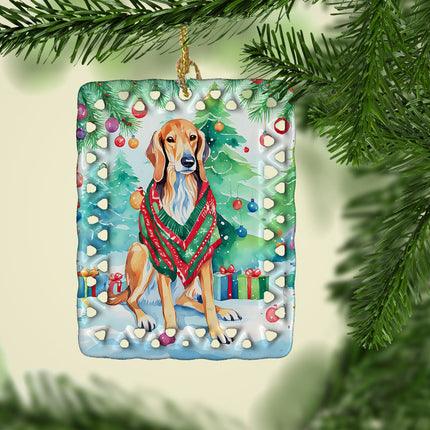 Saluki Christmas Porcelain Ornament-1