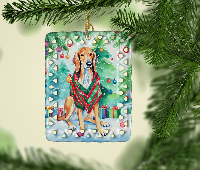 Saluki Christmas Porcelain Ornament-1