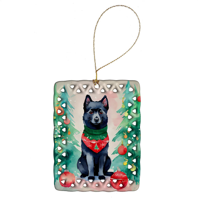 Schipperke Christmas Porcelain Ornament-0