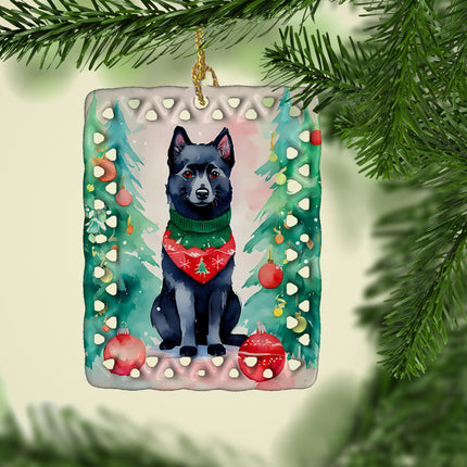 Schipperke Christmas Porcelain Ornament-1