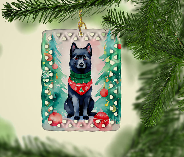 Schipperke Christmas Porcelain Ornament-1