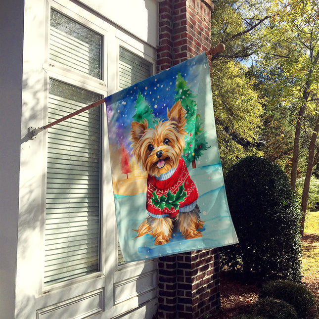 Yorkshire Terrier Yorkie Christmas House Flag-1