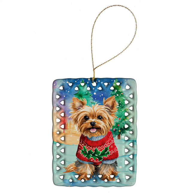 Yorkshire Terrier Yorkie Christmas Porcelain Ornament-0