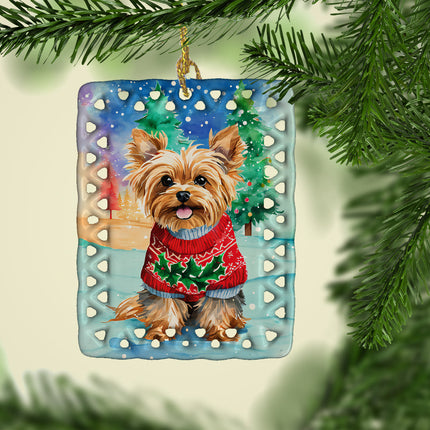Yorkshire Terrier Yorkie Christmas Porcelain Ornament-1