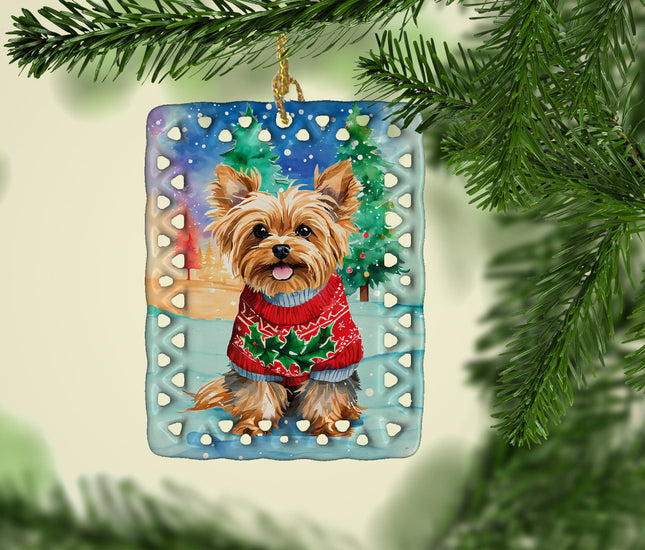 Yorkshire Terrier Yorkie Christmas Porcelain Ornament-1