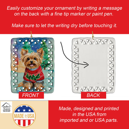 Yorkshire Terrier Yorkie Christmas Porcelain Ornament-2