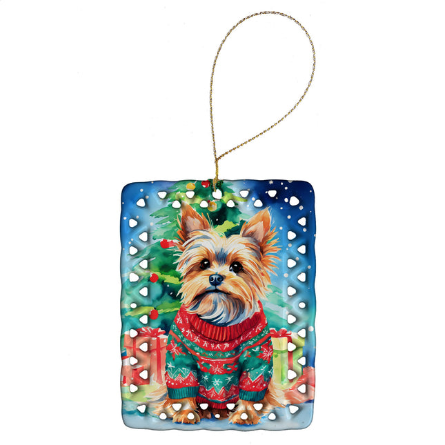 Yorkshire Terrier Yorkie Christmas Porcelain Ornament-0