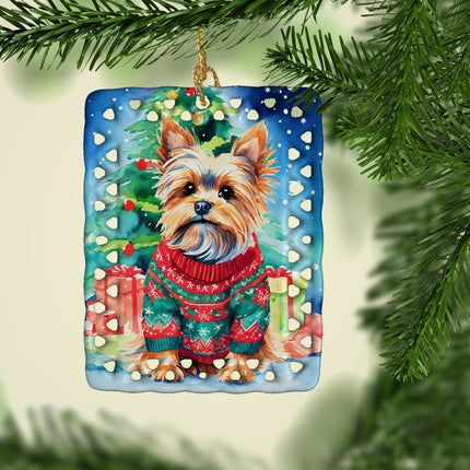 Yorkshire Terrier Yorkie Christmas Porcelain Ornament-1