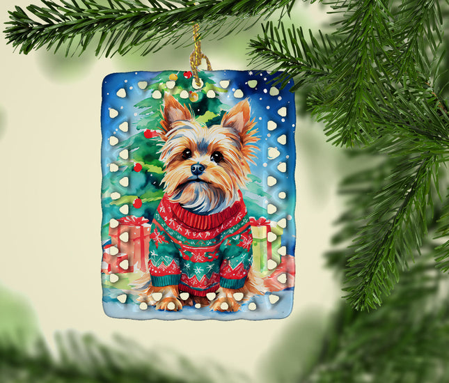Yorkshire Terrier Yorkie Christmas Porcelain Ornament-1