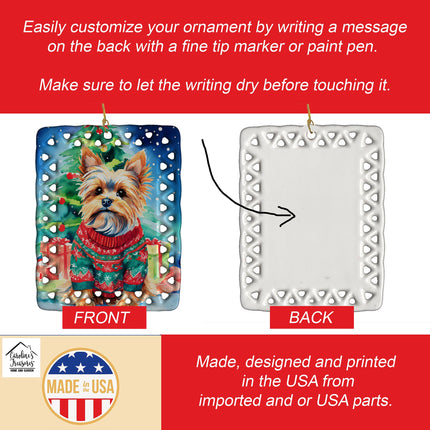 Yorkshire Terrier Yorkie Christmas Porcelain Ornament-2