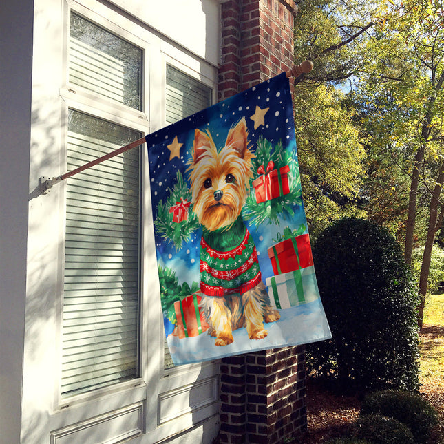 Yorkshire Terrier Yorkie Christmas House Flag-1