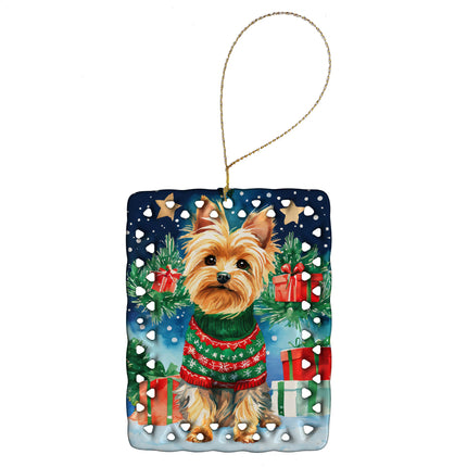 Yorkshire Terrier Yorkie Christmas Porcelain Ornament-0