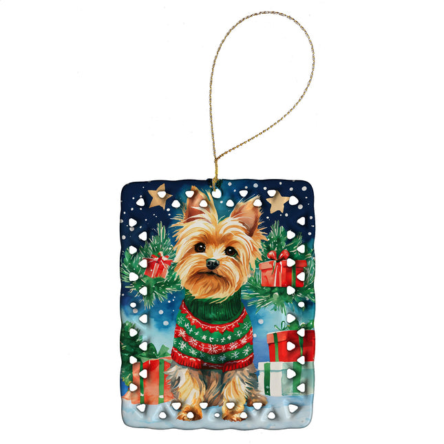 Yorkshire Terrier Yorkie Christmas Porcelain Ornament-0