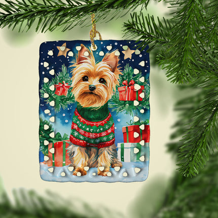 Yorkshire Terrier Yorkie Christmas Porcelain Ornament-1
