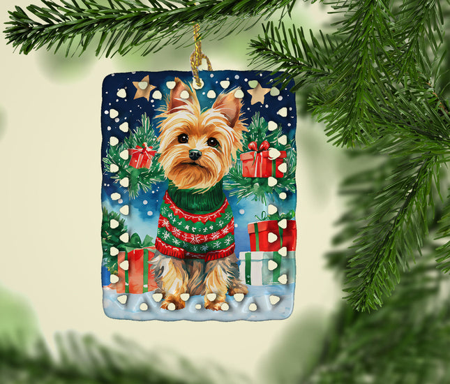 Yorkshire Terrier Yorkie Christmas Porcelain Ornament-1