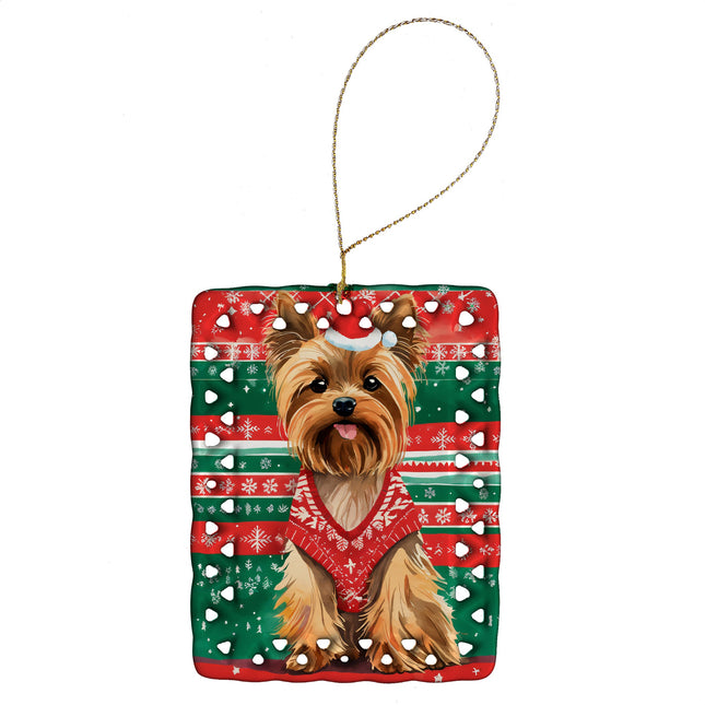 Yorkshire Terrier Yorkie Christmas Porcelain Ornament-0