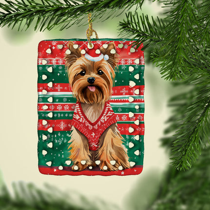 Yorkshire Terrier Yorkie Christmas Porcelain Ornament-1