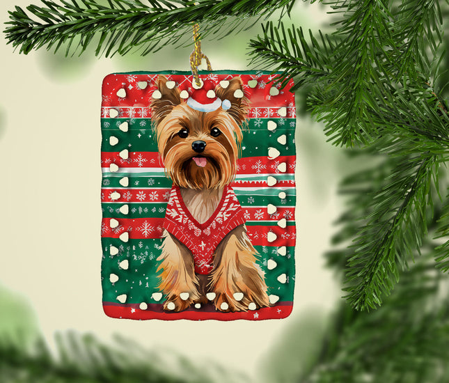 Yorkshire Terrier Yorkie Christmas Porcelain Ornament-1