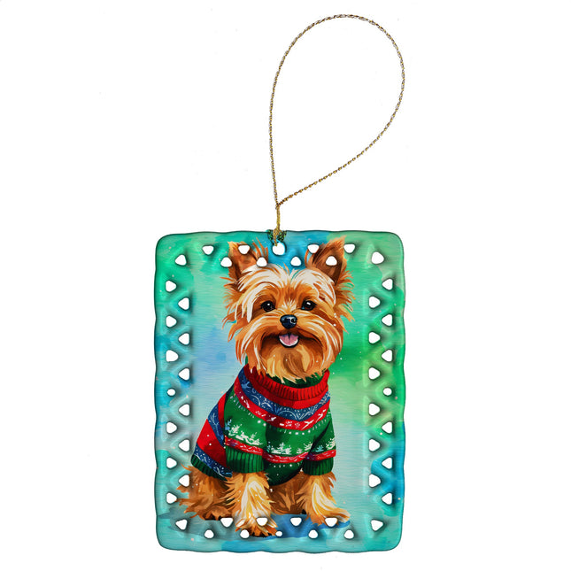Yorkshire Terrier Yorkie Christmas Porcelain Ornament-0
