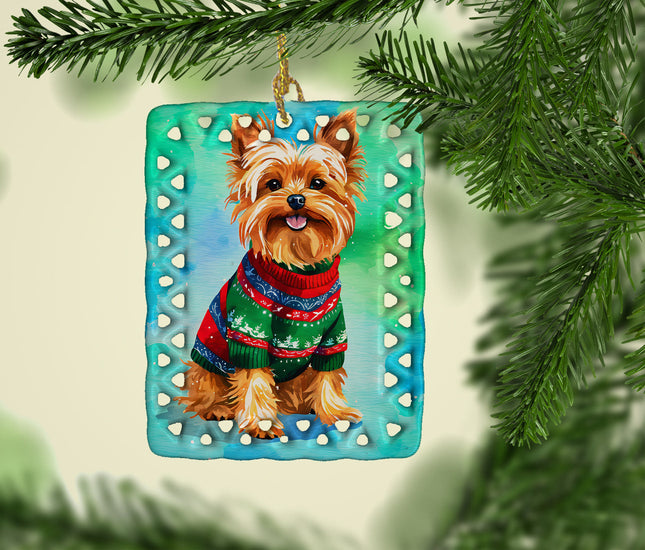 Yorkshire Terrier Yorkie Christmas Porcelain Ornament-1